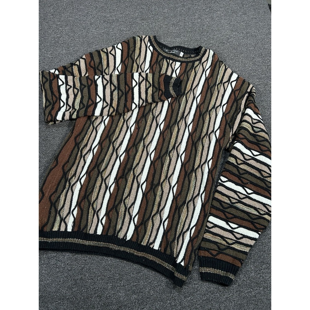 Protege Sweater Men's 2XLT Brown White 3D Knit Textured Coogi Style USA Preppy